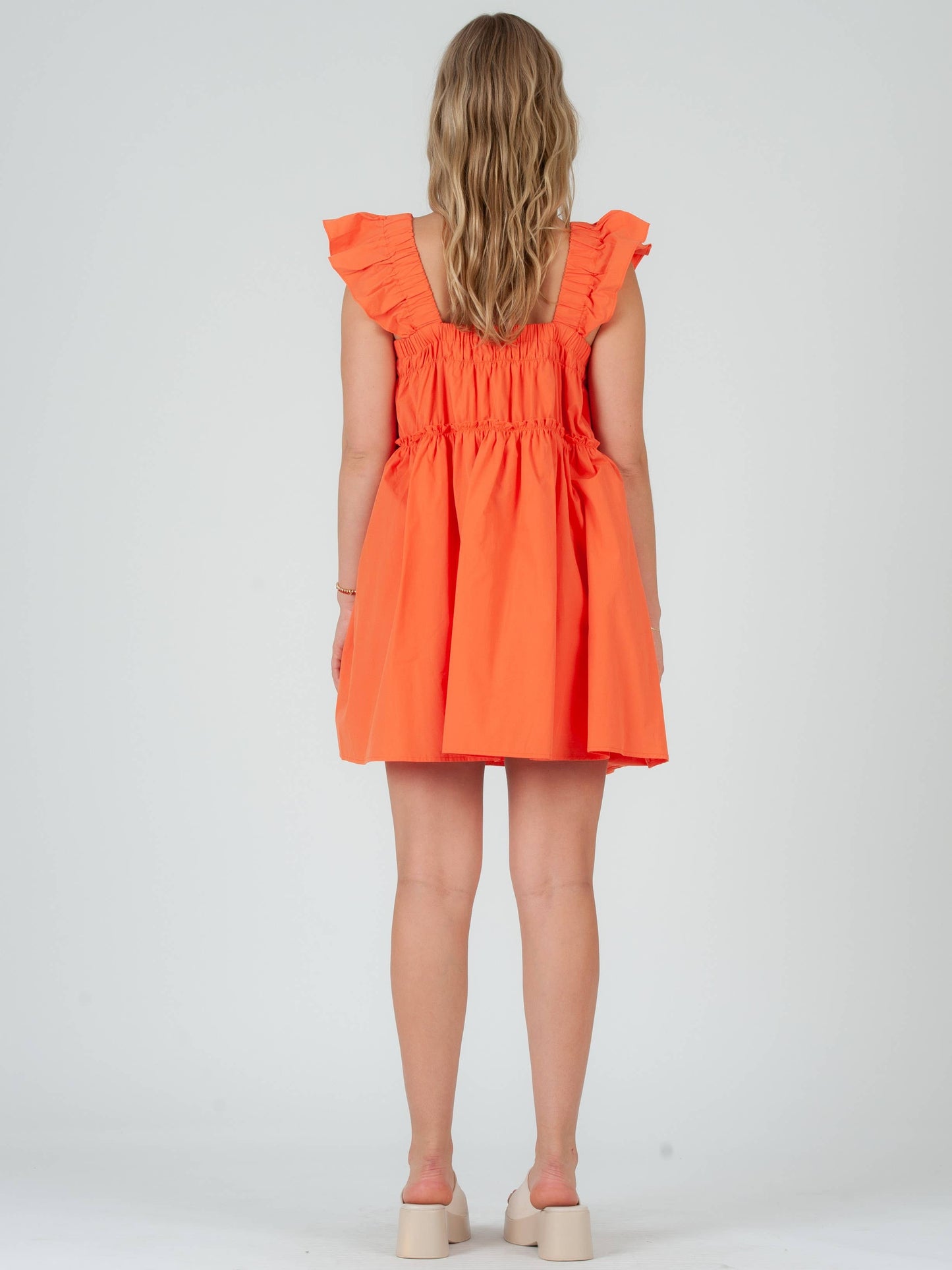 Poplin tiered flutter sleeve dress