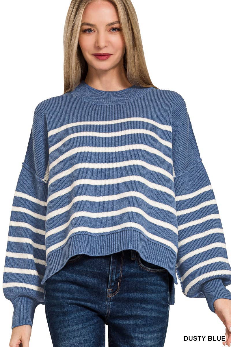 Exposed Seam Striped Oversized Sweater