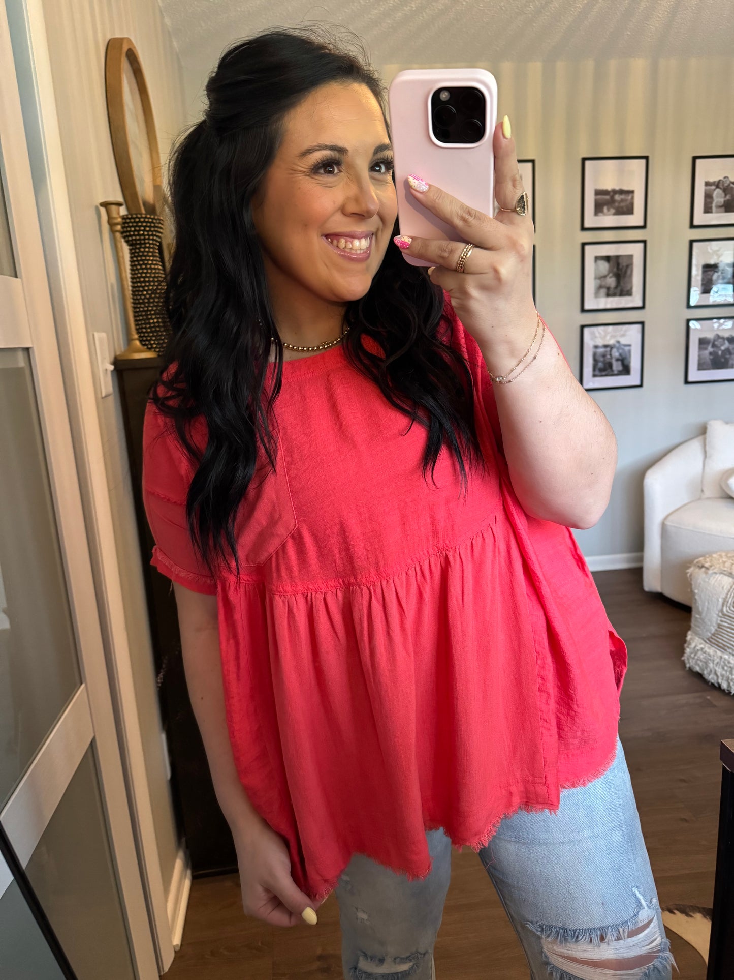 Linen Frayed Hem Top