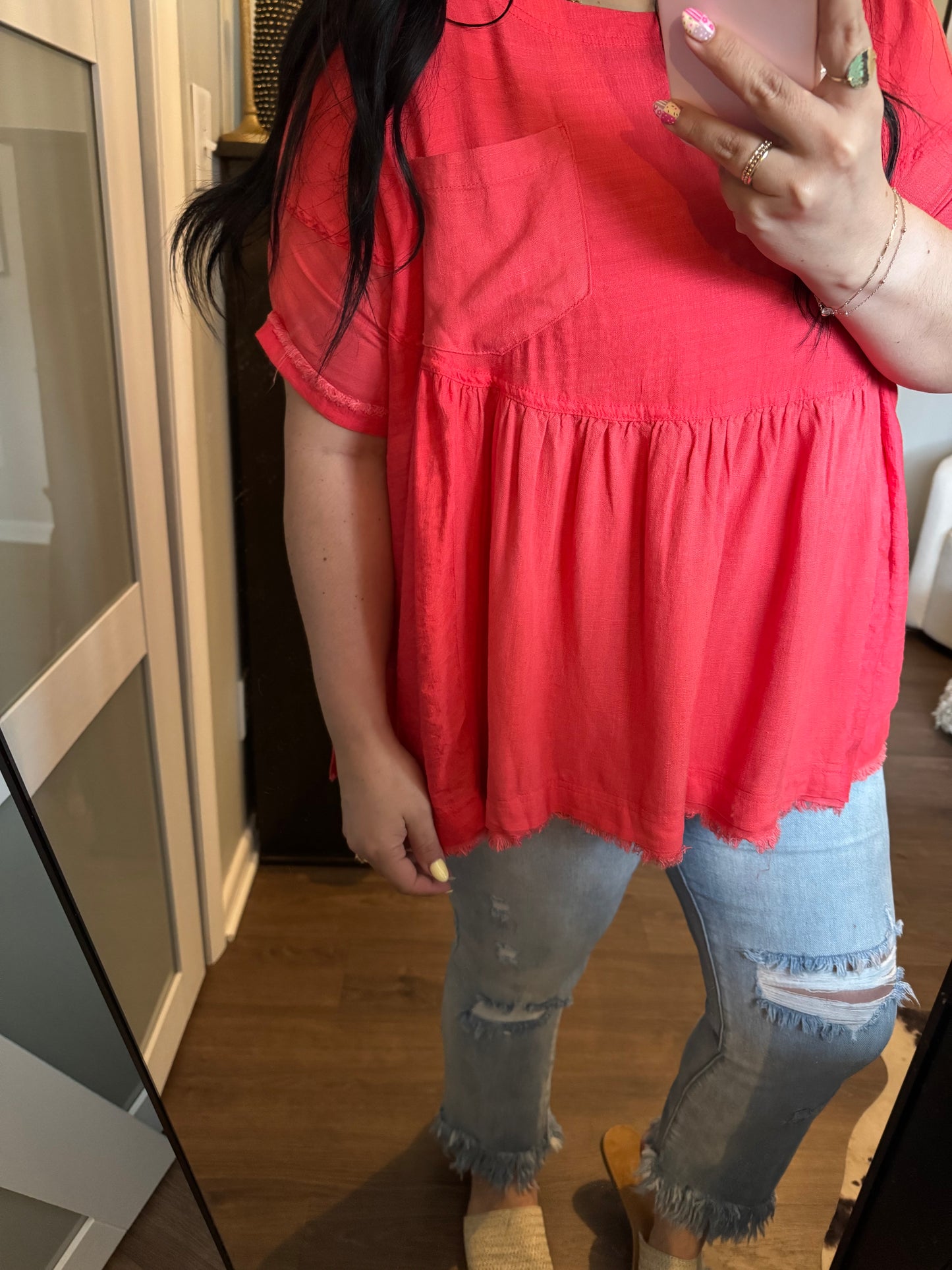Linen Frayed Hem Top