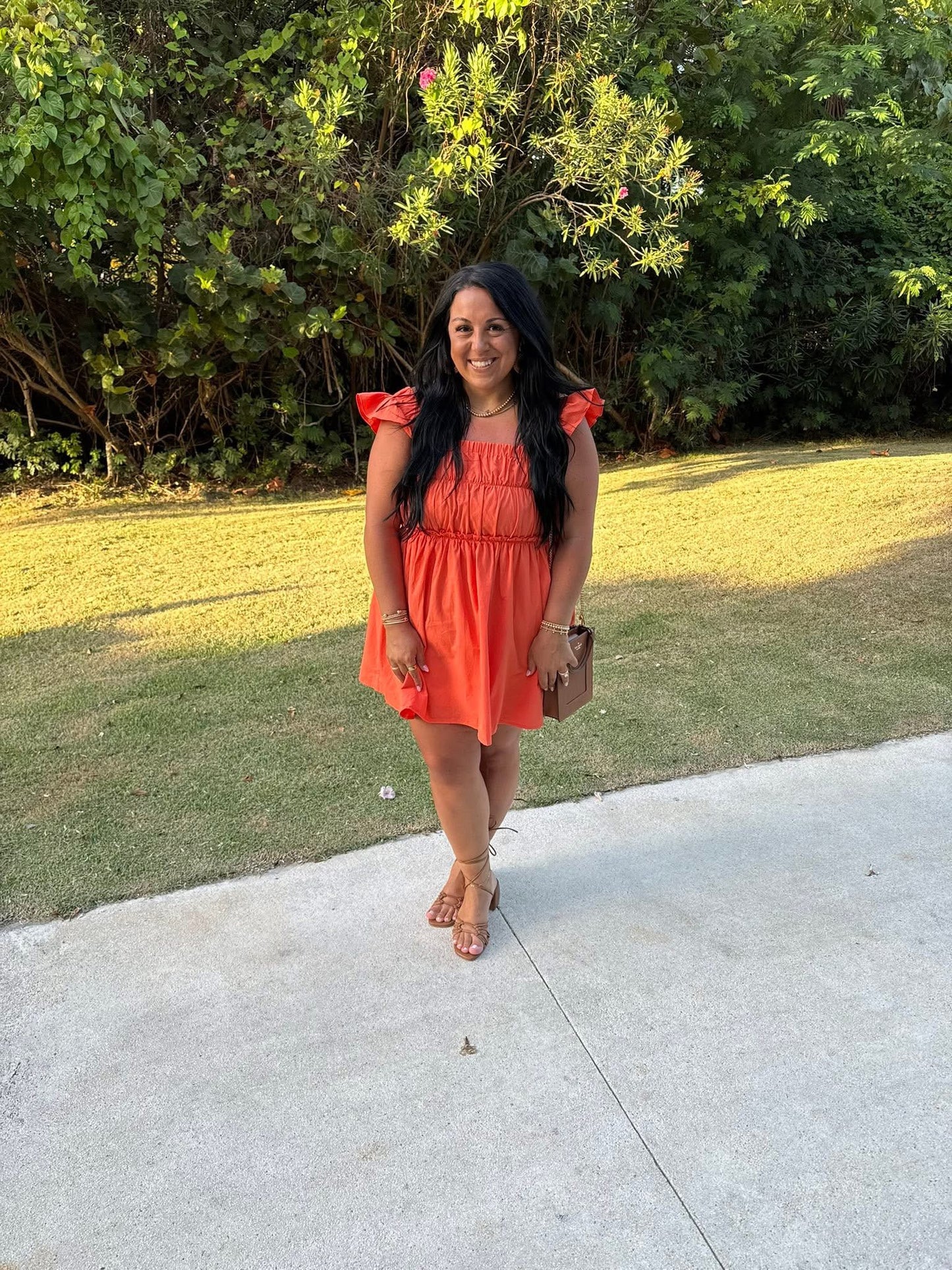 Poplin tiered flutter sleeve dress