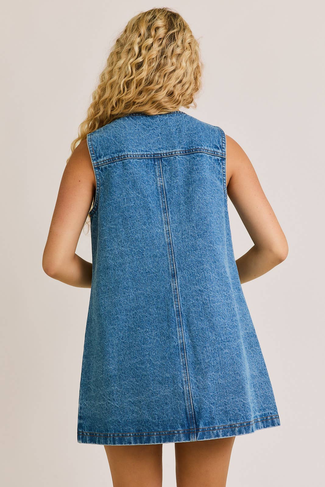 SLEEVE BUTTON DOWN DENIM MINI DRESS