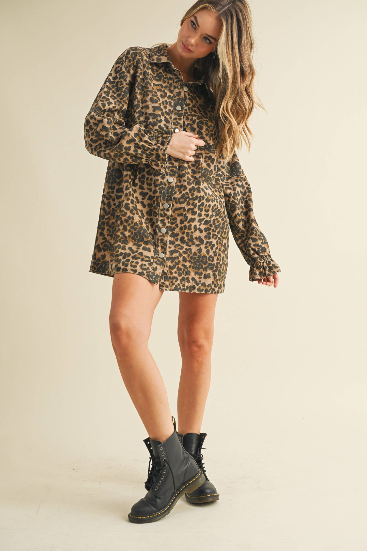 ID7287-B LONG SLEEVE DENIM DRESS
