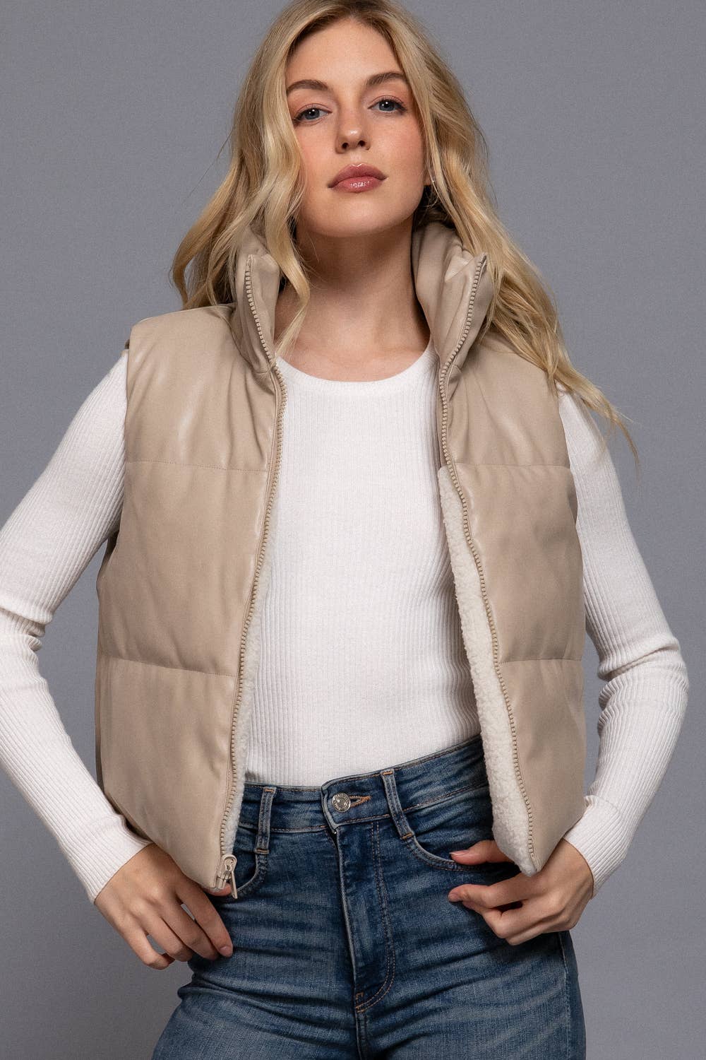 Reversible Leather-Sherpa Vest