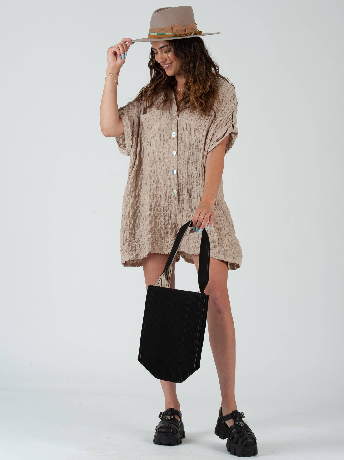 Beige Button Down Romper