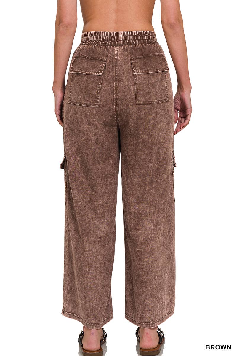 Washed Linen Cargo Pants