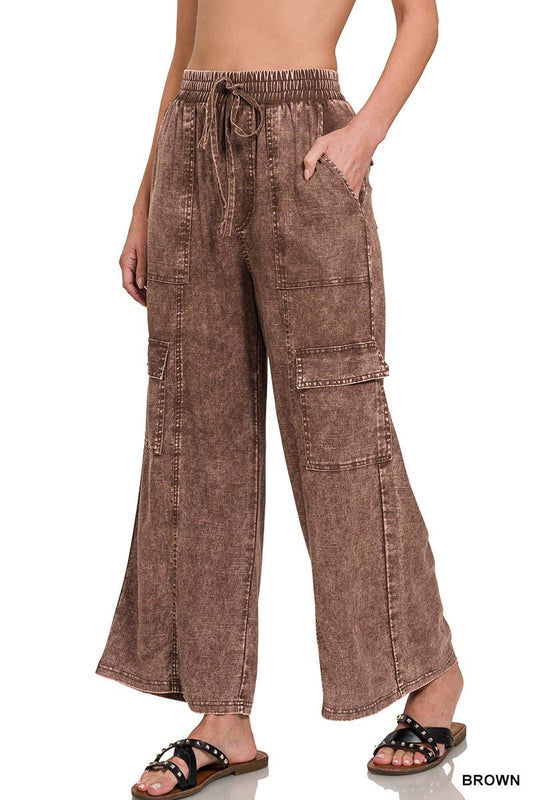 Washed Linen Cargo Pants