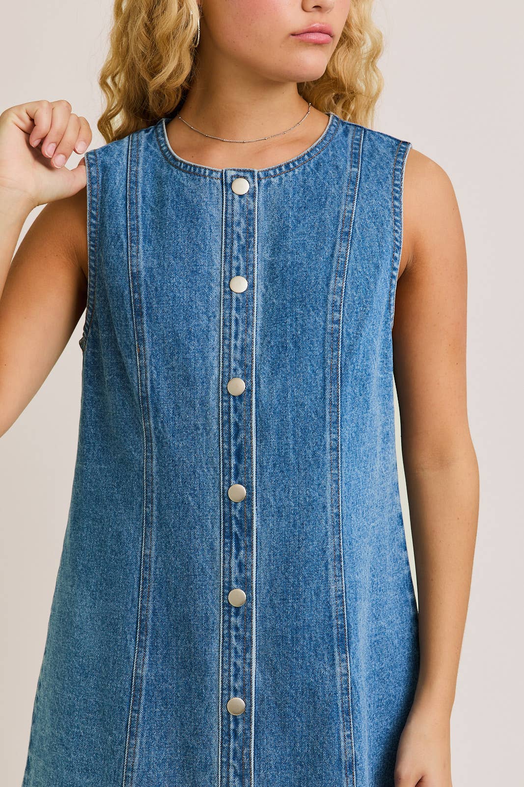 SLEEVE BUTTON DOWN DENIM MINI DRESS