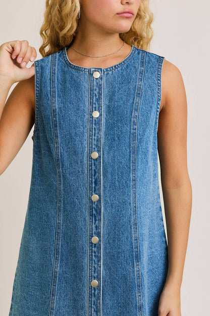 SLEEVE BUTTON DOWN DENIM MINI DRESS