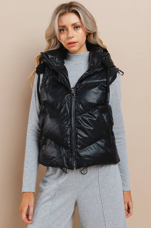 Faux Leather Puffer Vest