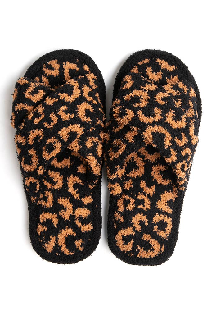 Leopard criss-cross slippers