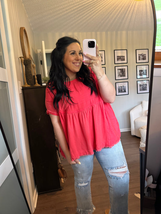 Linen Frayed Hem Top