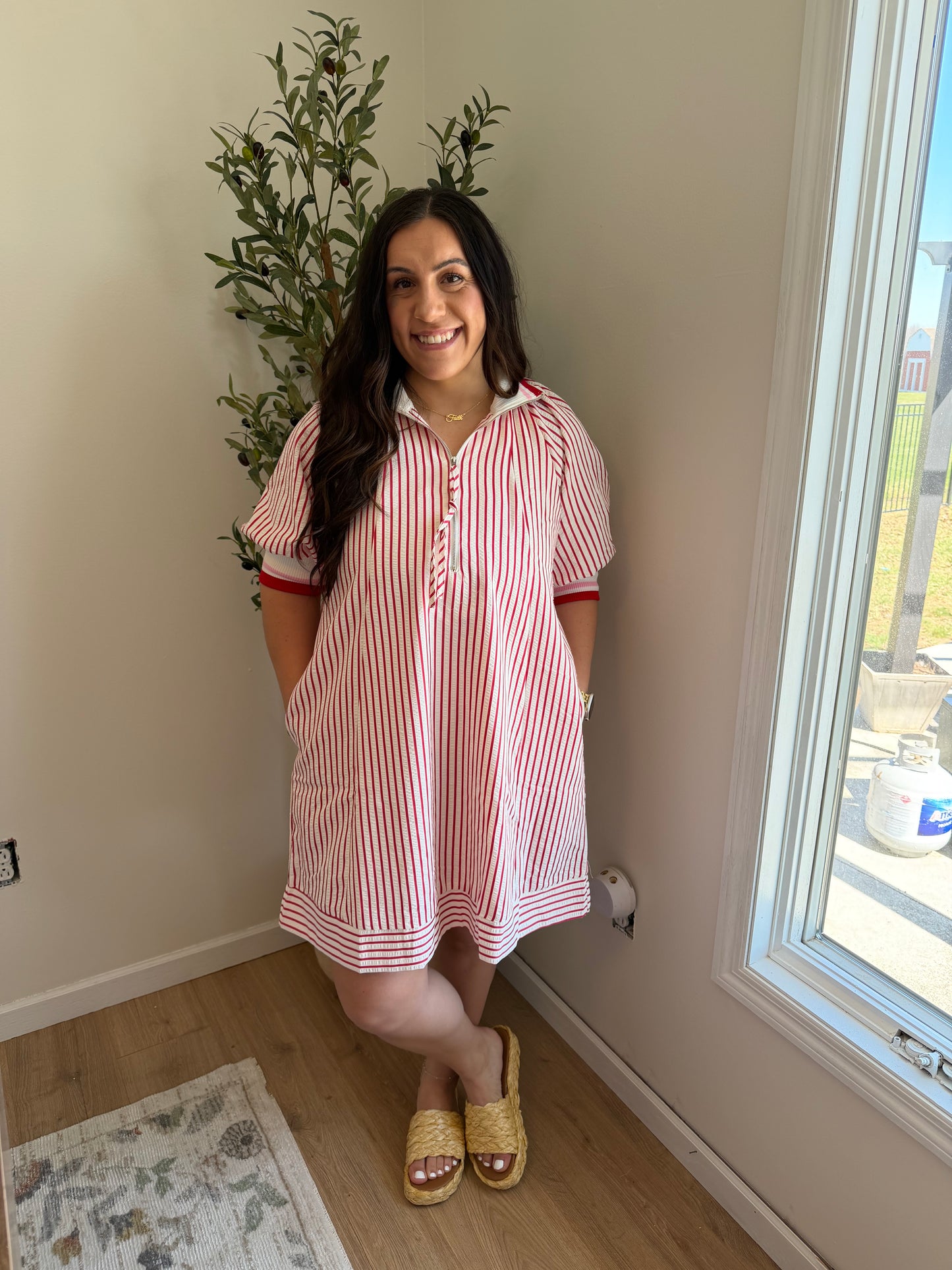 Half Zip Striped Dress