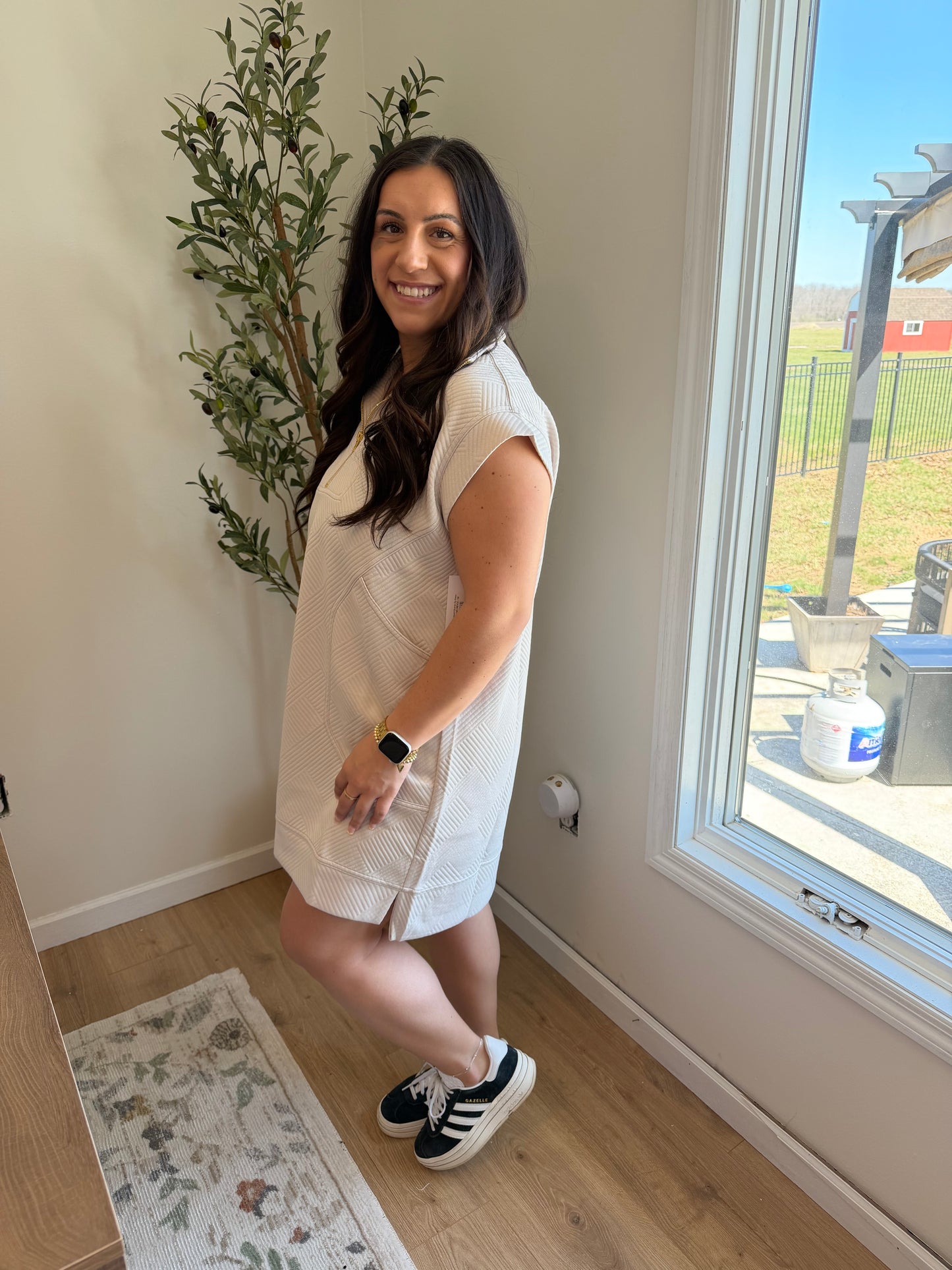 Textured Jacquard Quarter Zip Dress
