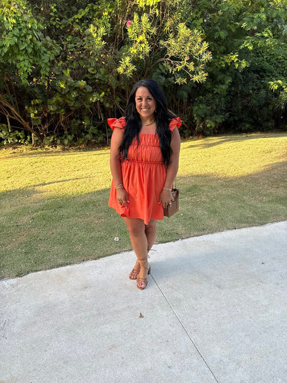 Poplin tiered flutter sleeve dress