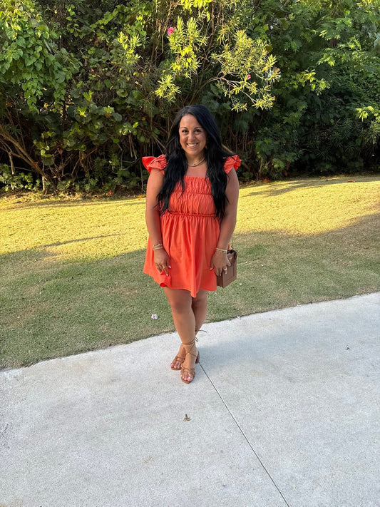 Poplin tiered flutter sleeve dress