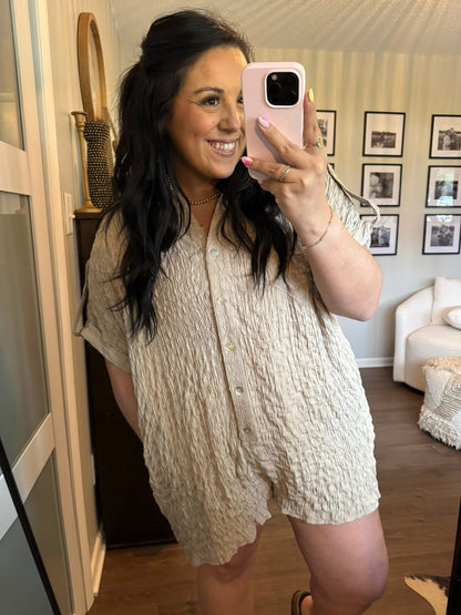 Beige Button Down Romper