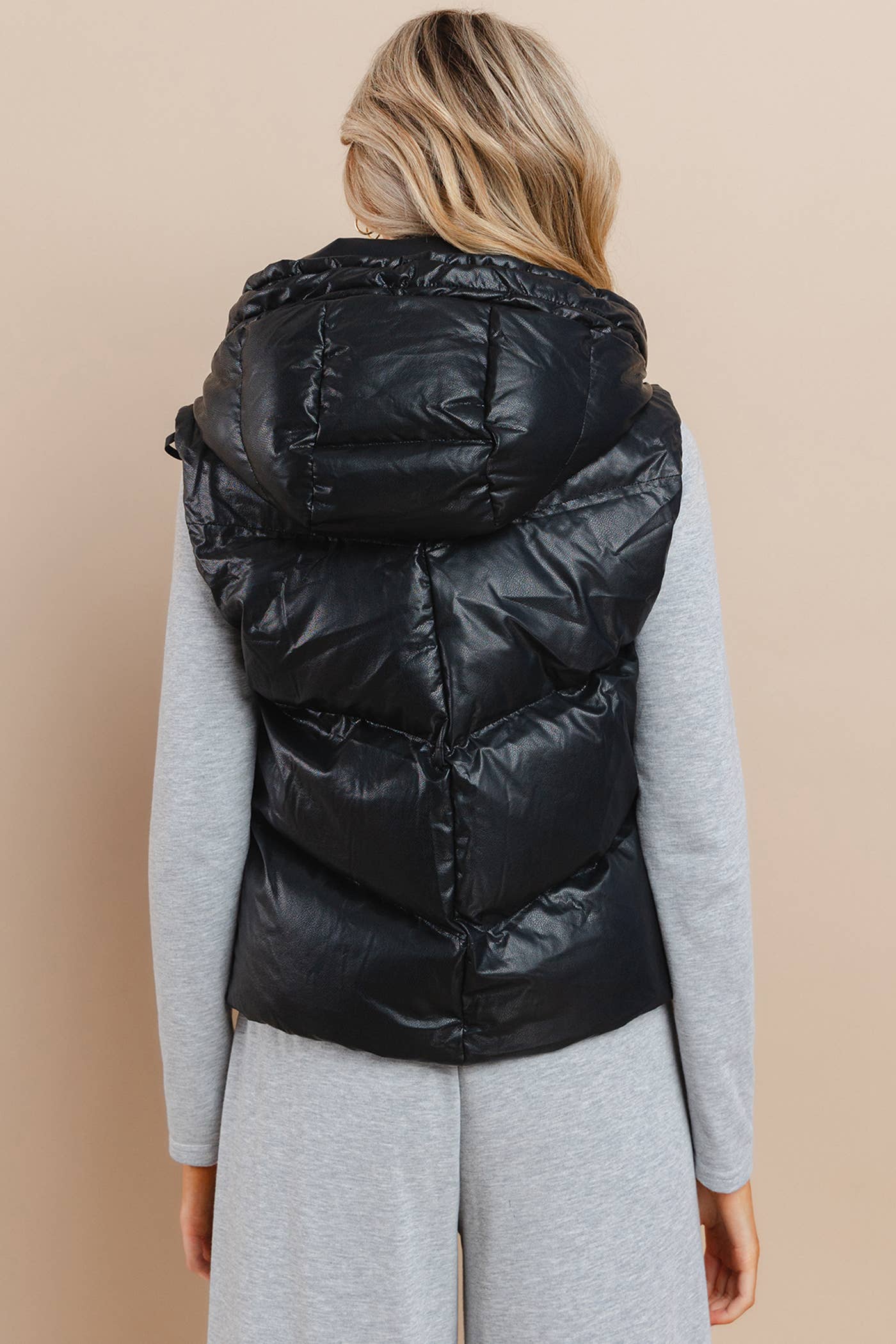 Faux Leather Puffer Vest