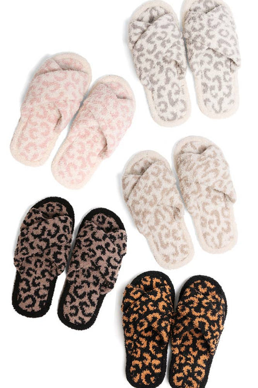 Leopard criss-cross slippers