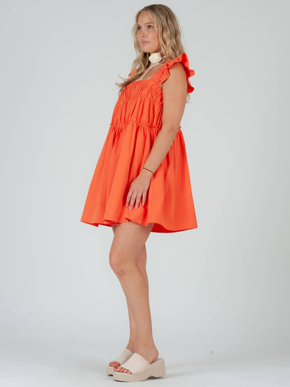Poplin tiered flutter sleeve dress