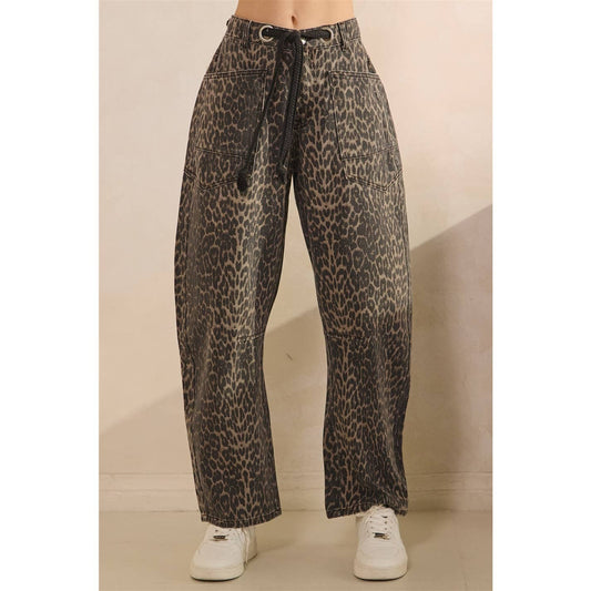 Leopard Horseshoe Jeans with Belt Detail