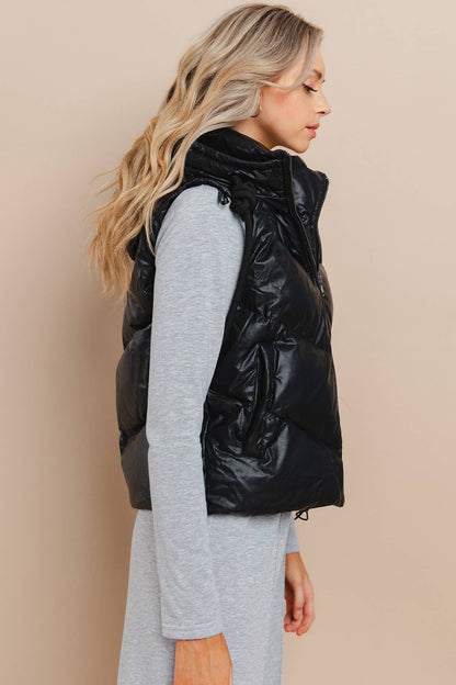 Faux Leather Puffer Vest