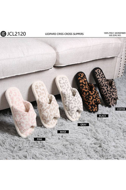 Leopard criss-cross slippers