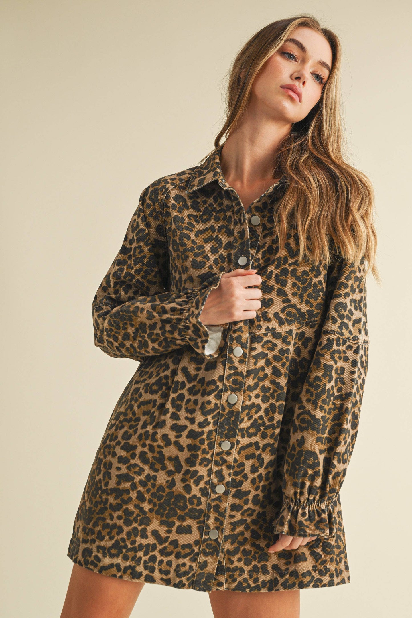 ID7287-B LONG SLEEVE DENIM DRESS