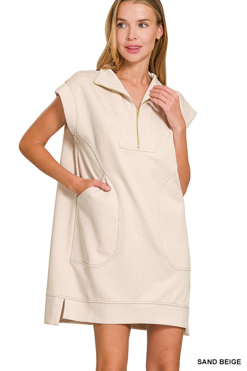 Textured Jacquard Quarter Zip Dress